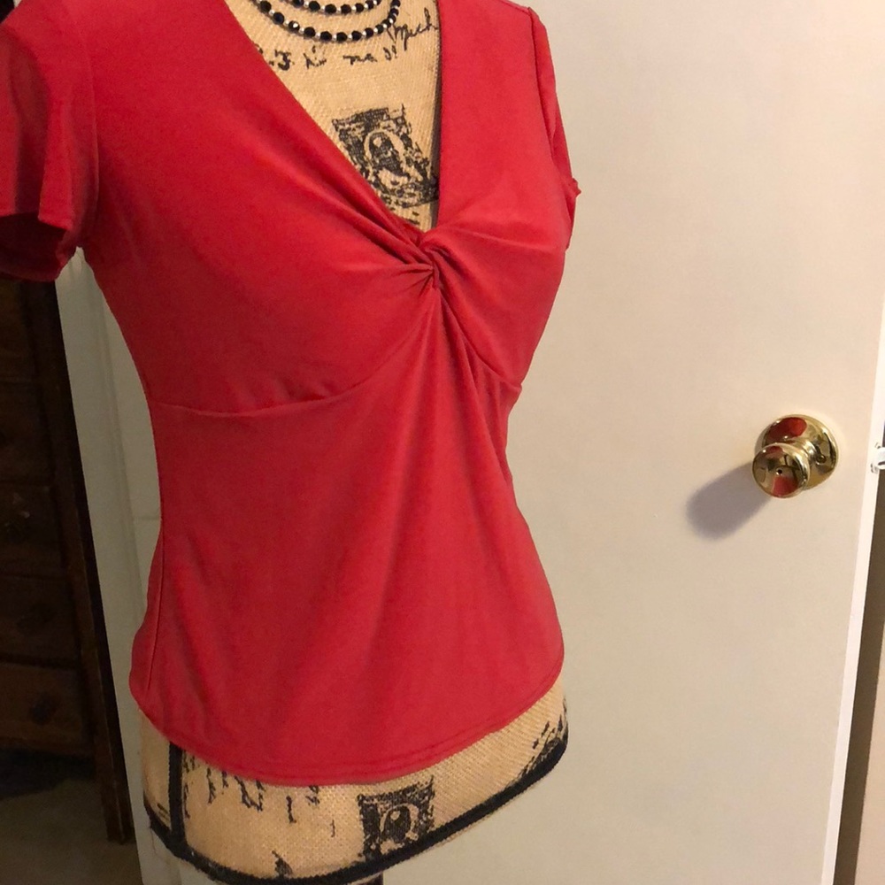 Soft red top with cap sleeves